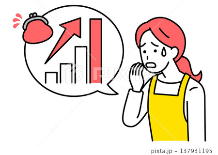 物価高騰で動揺するエプロン姿の女性 物価高騰で動揺するエプロン姿の女性 137931195