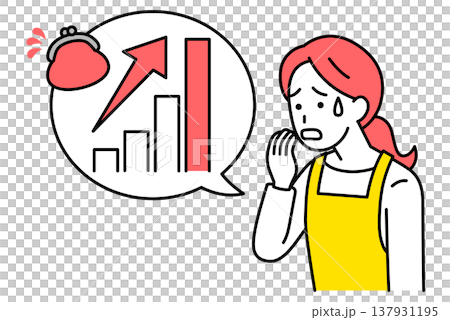 物価高騰で動揺するエプロン姿の女性 物価高騰で動揺するエプロン姿の女性 137931195