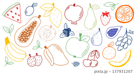 Hand drawn colorful set of fruits and berries 137931207