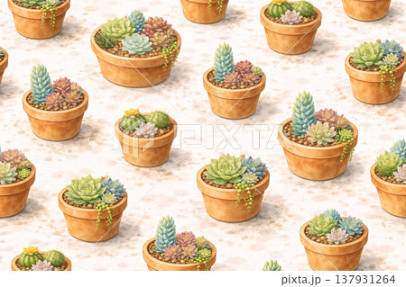 植木鉢シリーズ：多肉植物アイコンの総柄パターン 137931264