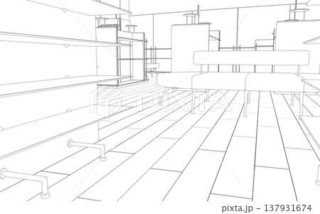 shopping mall, contour visualization, 3D illustration, sketch, outline 137931674