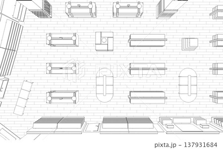 shopping mall, contour visualization, 3D illustration, sketch, outline 137931684