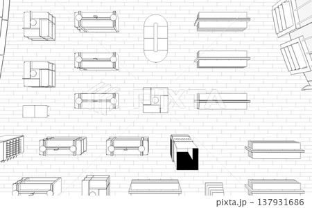 shopping mall, contour visualization, 3D illustration, sketch, outline 137931686