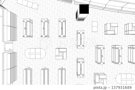 shopping mall, contour visualization, 3D illustration, sketch, outline 137931689