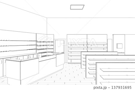shopping mall, contour visualization, 3D illustration, sketch, outline shopping mall, contour visualization, 3D illustration, sketch, outline 137931695