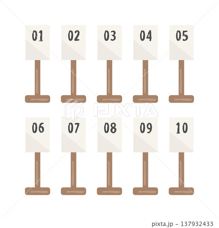 テーブル番号札（茶色）のイラストセット 137932433