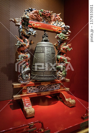 Buddha Tooth Relic Temple bell in Chinatown showcasing intricate design and vibrant colors in Singapore 137933081