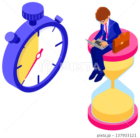 time management with business man and hourglass 137933121