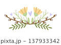 Spring Easter composition with flowers and willow twigs. Vector illustration 137933342