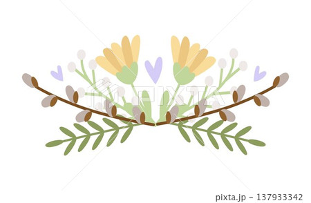 Spring Easter composition with flowers and willow twigs. Vector illustration Spring Easter composition with flowers and willow twigs. Vector illustration 137933342