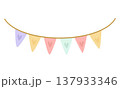 A pastel-colored garland of triangular flags with hearts for the holiday. Vector illustration. 137933346
