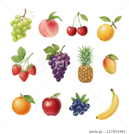 人気のフルーツ水彩イラストセット 果物の定番素材集 137933461