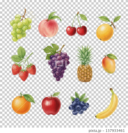 人気のフルーツ水彩イラストセット 果物の定番素材集 137933461