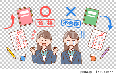 テストの合否イラスト素材セット|受験・試験・学生 テストの合否イラスト素材セット|受験・試験・学生 137933677