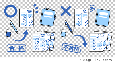 Test/Exam Pass/Fail Illustration Set | Easy-to-Use Single Color/Simple Colors 137933679