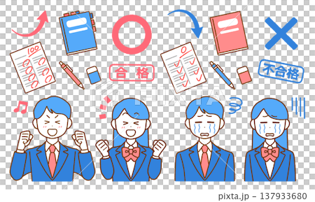 一套用於考試及考試通過/未通過結果的插圖 | 簡單易用的配色 一套用於考試及考試通過/未通過結果的插圖 | 簡單易用的配色 137933680