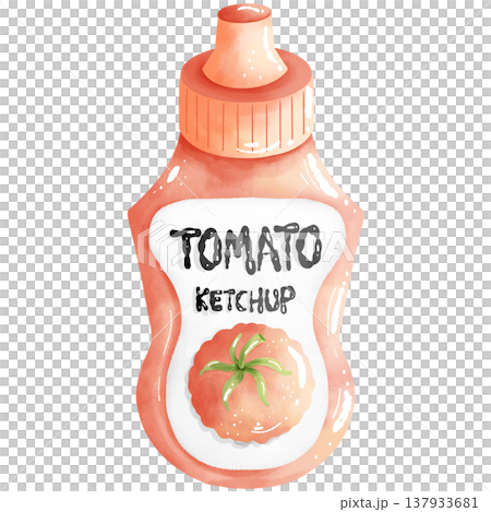 Hand-painted watercolor ketchup bottle. 137933681