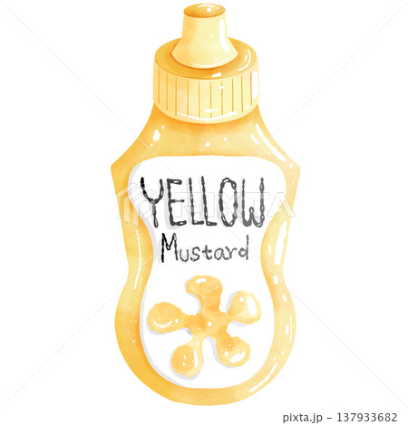 Hand-painted watercolor mustard bottle. Hand-painted watercolor mustard bottle. 137933682