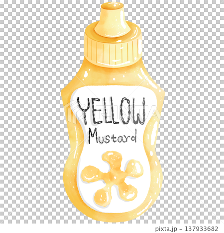 Hand-painted watercolor mustard bottle. Hand-painted watercolor mustard bottle. 137933682