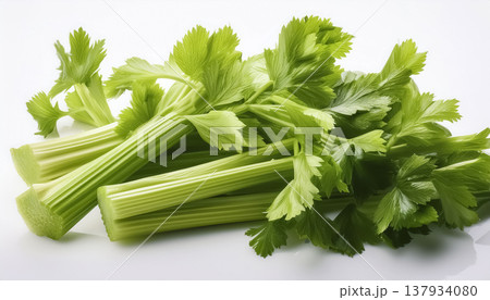 白背景のセロリ|新鮮な茎と葉の野菜素材 白背景のセロリ|新鮮な茎と葉の野菜素材 137934080