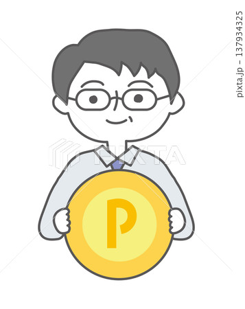 ポイントコインを手に持つ　シニア男性 137934325