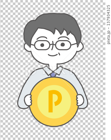 ポイントコインを手に持つ　シニア男性 137934325