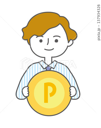 ポイントコインを手に持つ男性 137934326