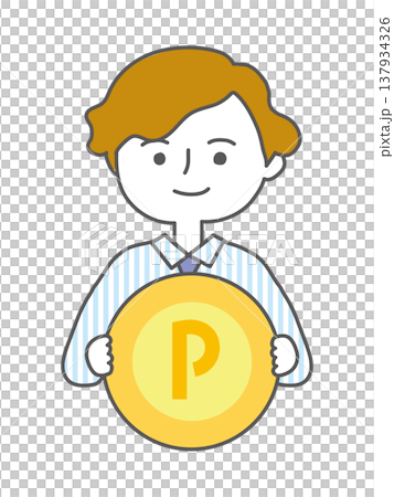 ポイントコインを手に持つ男性 137934326