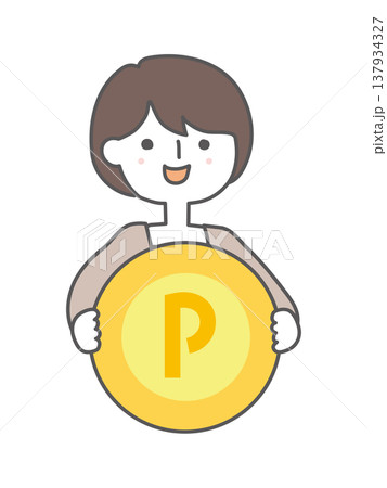 ポイントコインを手に持つ女性 137934327