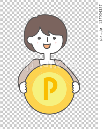 ポイントコインを手に持つ女性 137934327