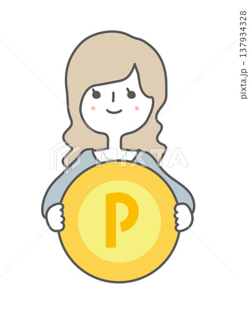 ポイントコインを手に持つ女性 137934328