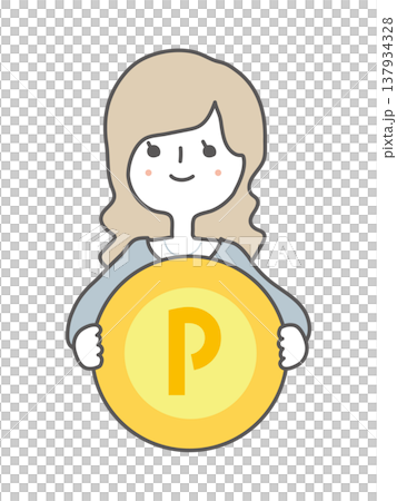 ポイントコインを手に持つ女性 137934328