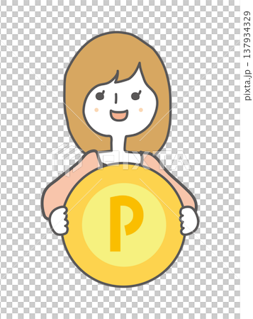 A woman holding a points coin 137934329