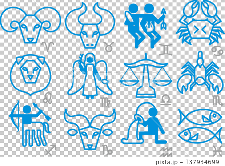 西洋占星術の黄道十二星座の線画アイコン集 137934699