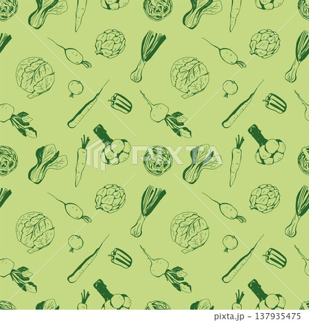 Seamless Pattern with whimsy different vegetables Seamless Pattern with whimsy different vegetables 137935475