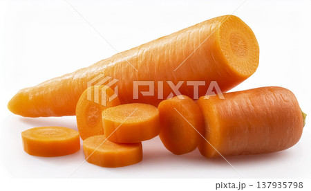 白背景のにんじん｜輪切りで並ぶ野菜素材 137935798
