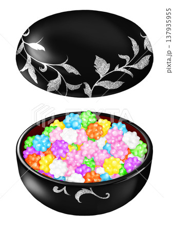 黒い漆器のボンボニエール　金平糖入り　蓋別 137935955