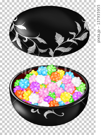 黒い漆器のボンボニエール　金平糖入り　蓋別 137935955