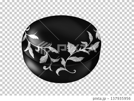 銀の飾り絵が施された黒い漆器の蓋付容器 和食器 銀の飾り絵が施された黒い漆器の蓋付容器 和食器 137935956