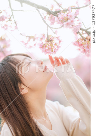 桜と若い女性 桜と若い女性 137937477