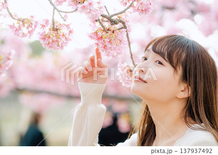 桜と若い女性 桜と若い女性 137937492
