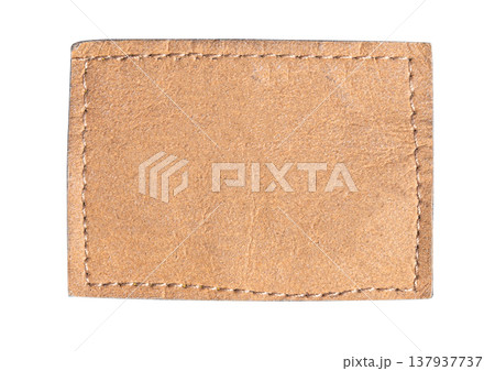 Blank vintage brown leather patch with stitching Blank vintage brown leather patch with stitching 137937737