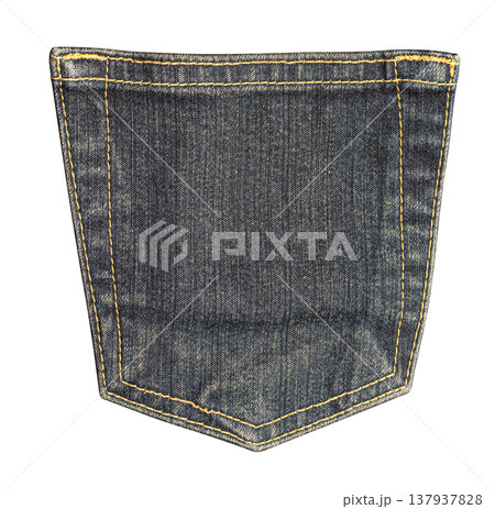Blue denim jeans back pocket with stitching on transparent background 137937828