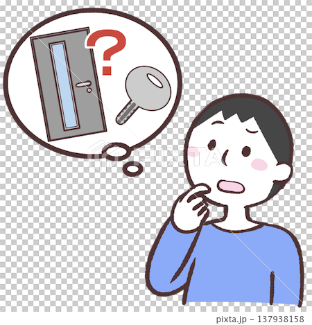 An illustration of a man worried about locking his doors. An illustration of a man worried about locking his doors. 137938158