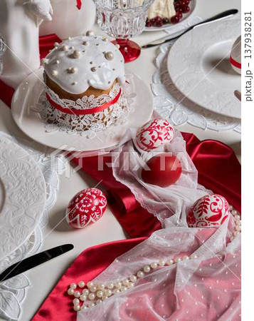 Stylish flatlay featuring festive decorations and treats 137938281