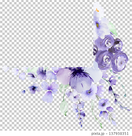 Corner frame with watercolor light purple flowers, botanical border isolated illustration Corner frame with watercolor light purple flowers, botanical border isolated illustration 137938351