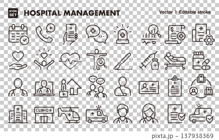 医療機関の運営管理アイコンセット(細線・ベクター素材)医療、クリニック、病院マネジメント素材 医療機関の運営管理アイコンセット(細線・ベクター素材)医療、クリニック、病院マネジメント素材 137938369