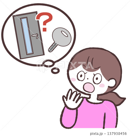 戸締りを心配する女性のイラスト 戸締りを心配する女性のイラスト 137938456