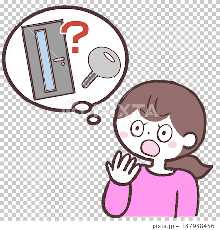 戸締りを心配する女性のイラスト 戸締りを心配する女性のイラスト 137938456