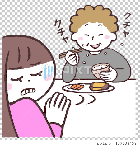 食べ方が汚い人と不快感感じる女性のイラスト 食べ方が汚い人と不快感感じる女性のイラスト 137938458